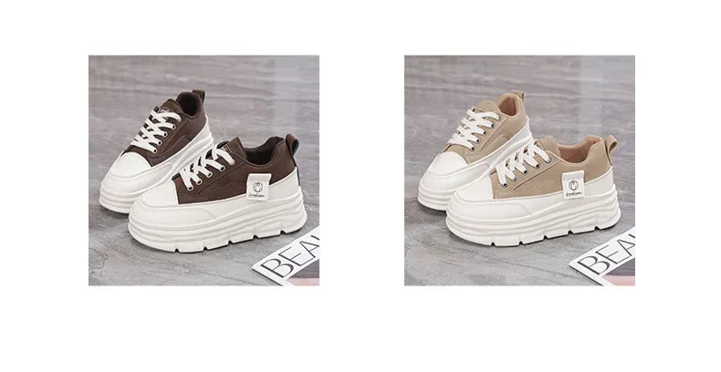 Shoes2025 Women Autumn Trend New Woman Flats Shoes Chunky Lace-up Soft-sole Casual Sneakers Female Vulcanized Shoe Walking Shoe