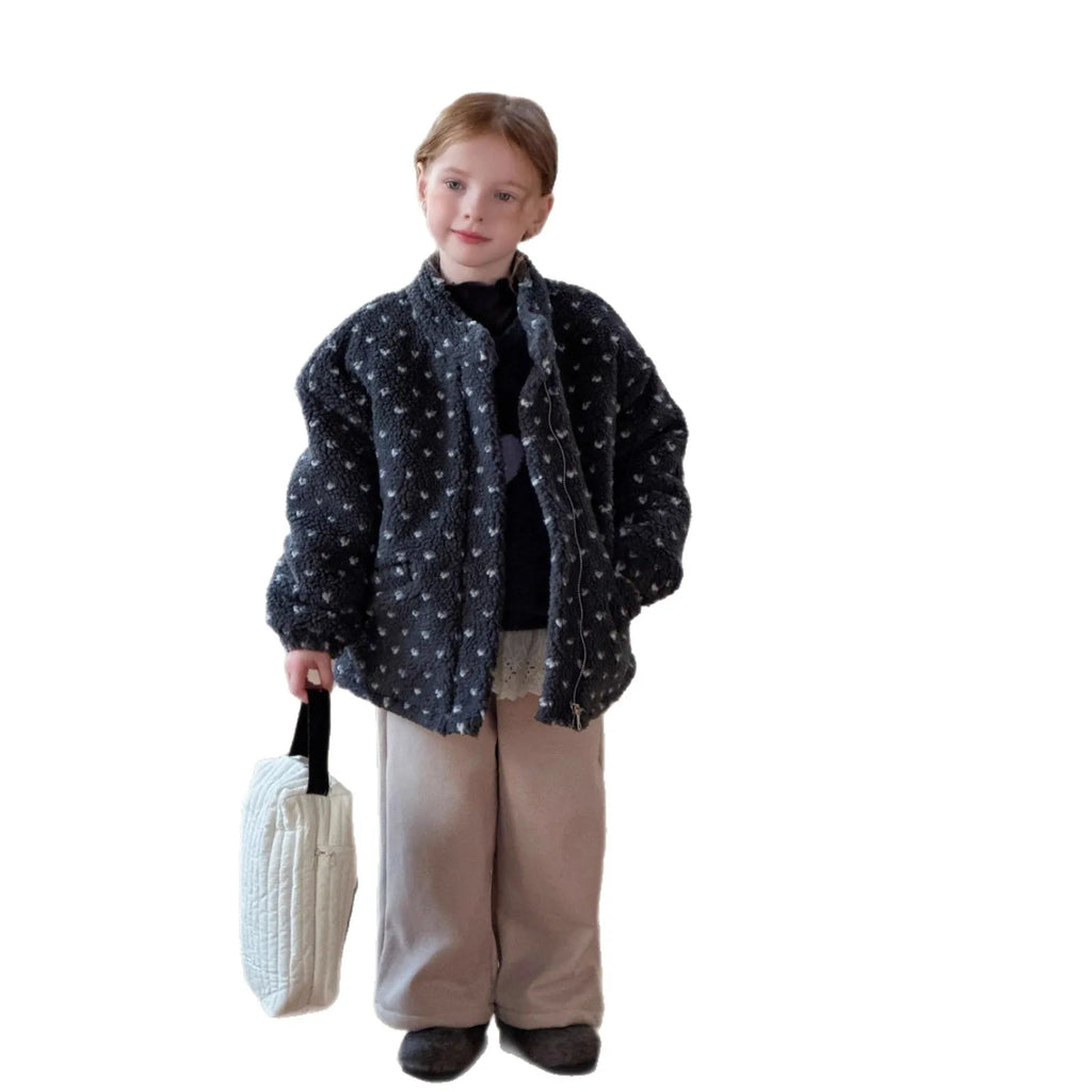 Girls Coat 2025 Winter New Thick Design Plush Stand Up Collar Jacket Daily Casual Versatile Temperament Warm and Comfortable