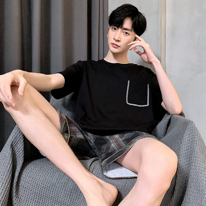 Men Pajamas Short Sleeve Shorts