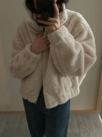 Women Autumn Winter Thicken Warm Coat Stand-Collar Loose Fur Plush Zipper Jacket Soft Comfortable Casual Simple Solid Outerwear