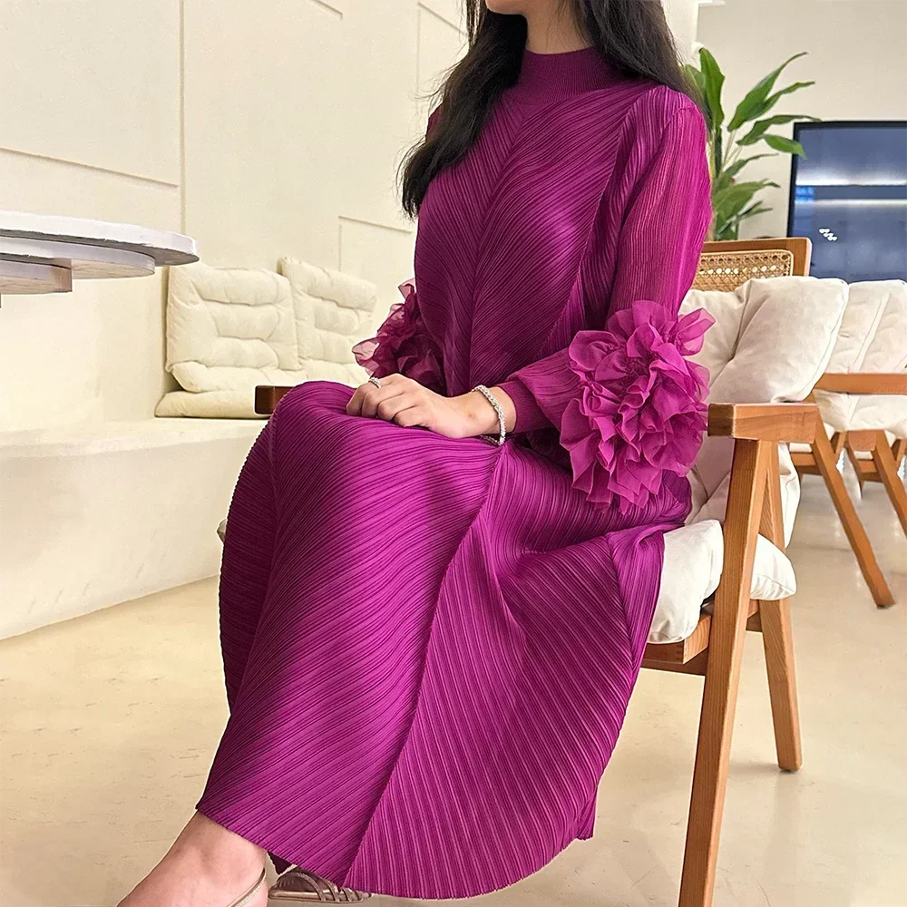 YUDX Hot Sales 2024 Summer New Pleated Formal Dresses for Women Mesh Petal Sleeve Solid Evening Party Long Maxi Dresses