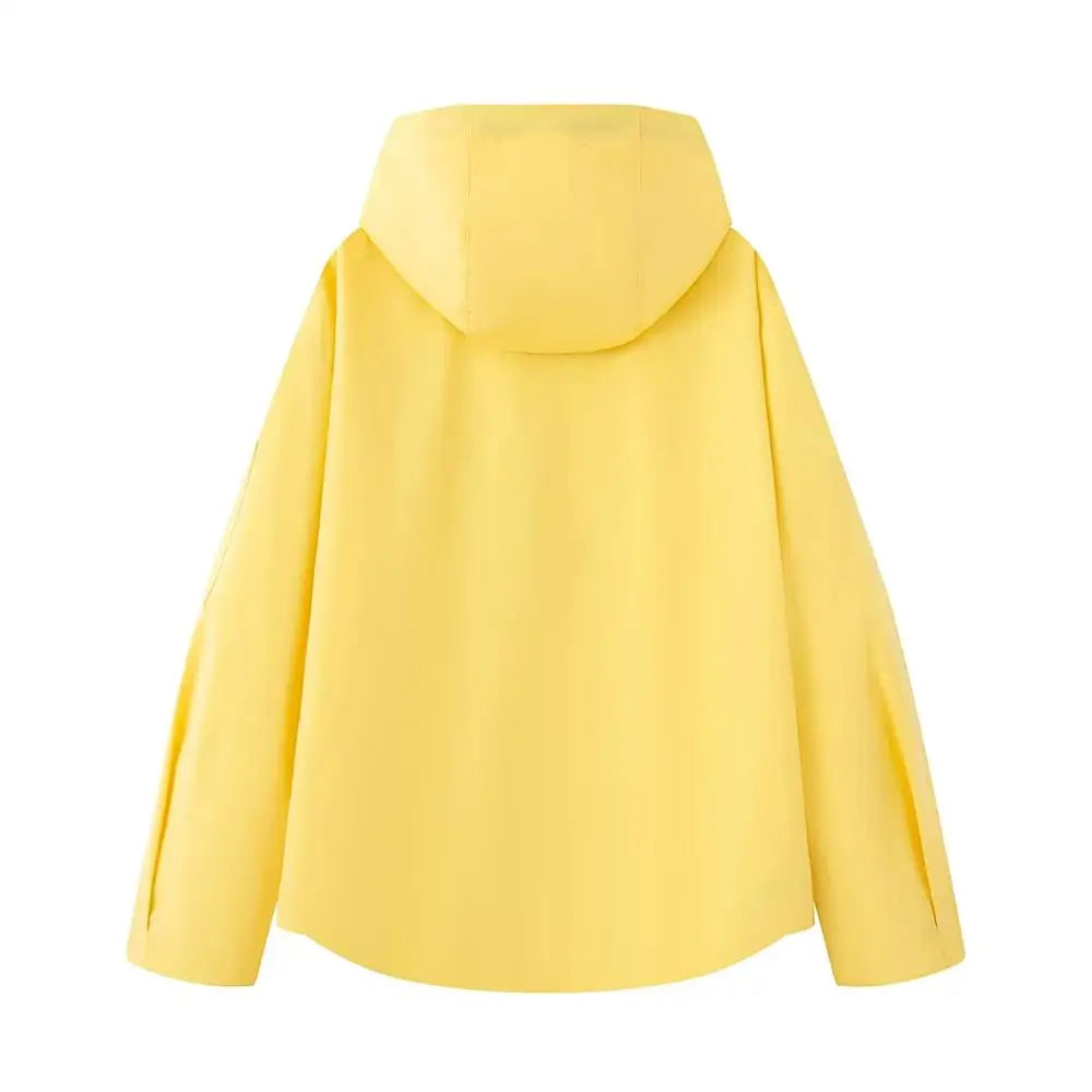 Fall 2025 Women's Casual Spor Loose Fit Stand Collar Long Sve Hooded Jaet Windbreaker Outerwear Polyester Fiber 00%
