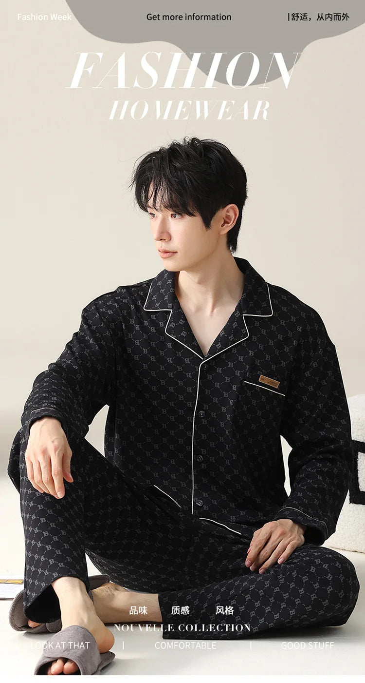Pajamas for Men Sleepwear Sleeping Autumn Cotton Large-sized Casual Long-sleeved Pants Summer Winter Suits