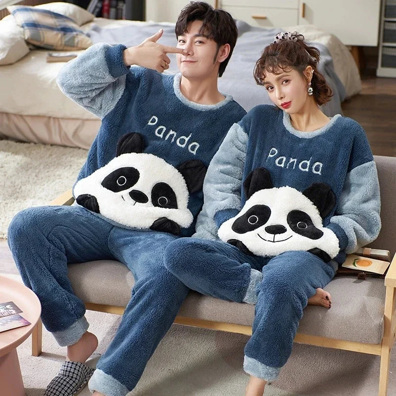 Couples Pajamas Women Men Winter Thicken Pyjamas Sleepwear