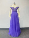 Purple Color Embroidery Sequin Dress Women Long Evening Party Gown Bridesmaid Dress For Summer Autumn Wedding Party