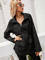 Hooded Zipper Waist Waterproof Raincoat Outdoor Sports Mountaineering Coat Women