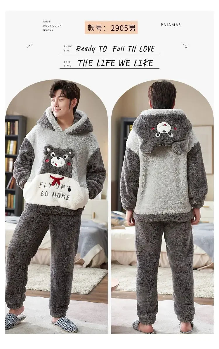 Couples Pajamas Women Men Winter Thicken Pyjamas Sleepwear