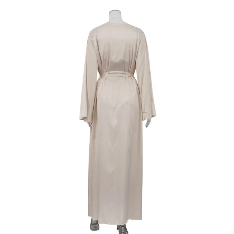 Women Pajamas 3 Piece Set Elegant Long Cardigan Robe + Strapless Tube Top + Shorts Set Loungewear Homewear Household Clothes