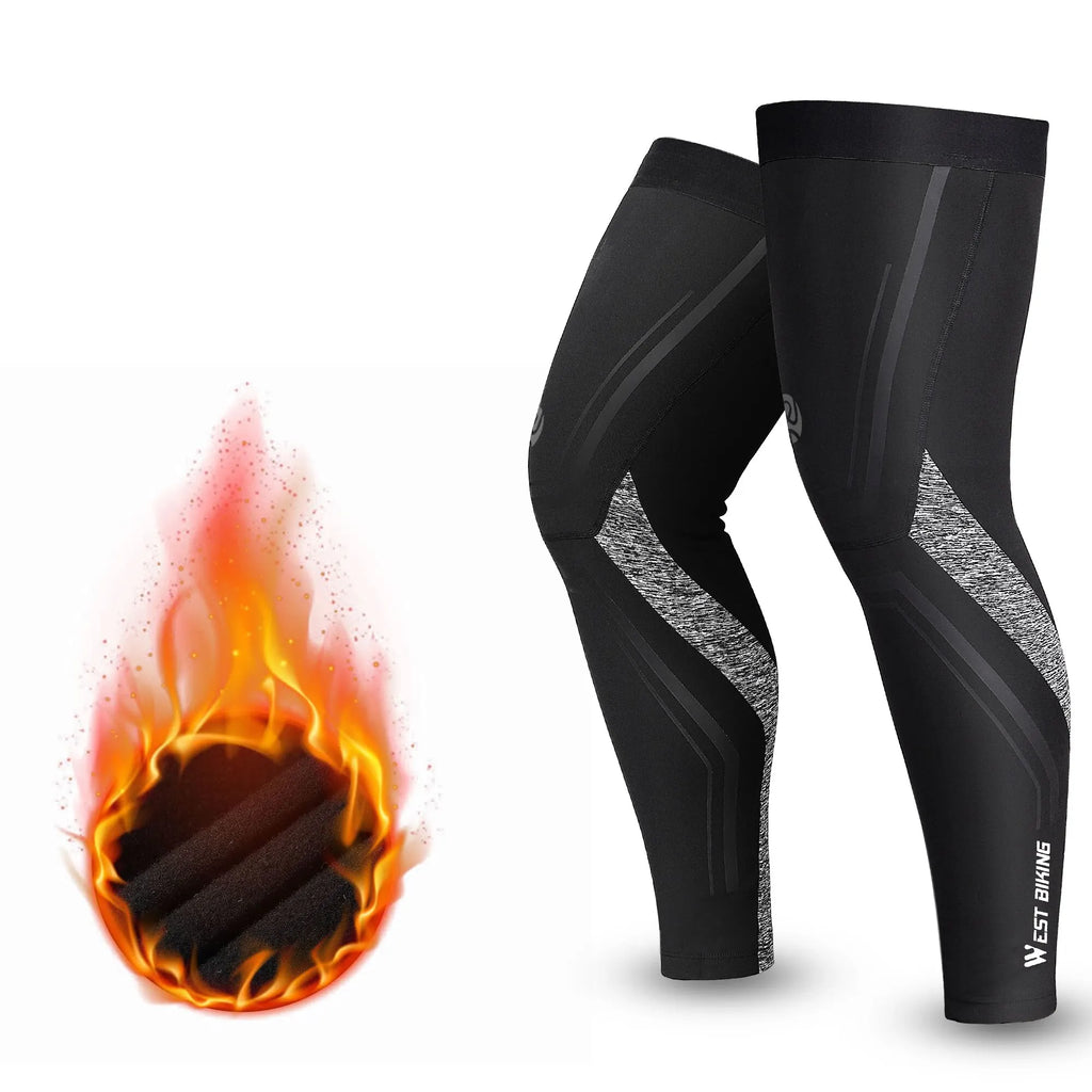 WEST BIKING Warm Leg Sleeves Running Fitness Sports Gear Autumn Winter Plus Velvet Legwarmers MTB Road Bicycle Thermal Leggings