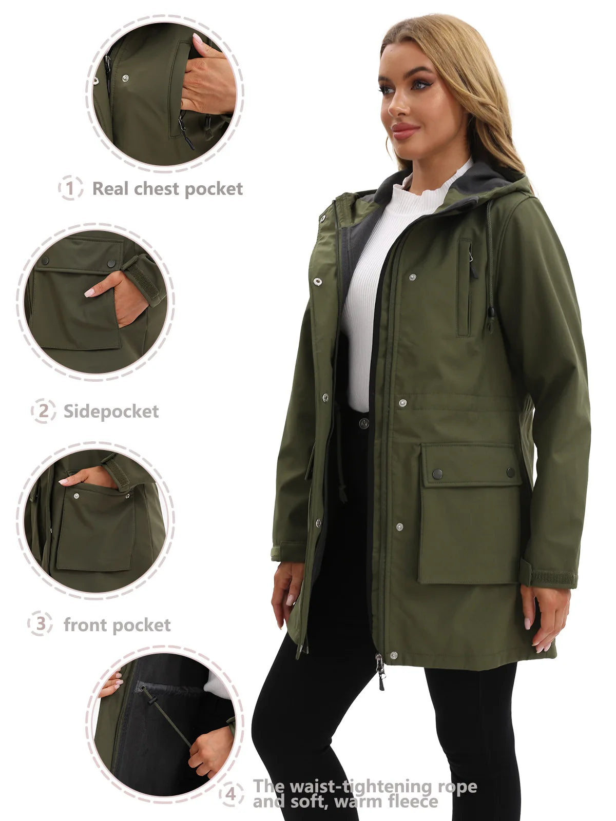 Waterproof Autumn Women's Mountaineering Coat Solid Big Pockets Hooded Loosse Female's Jacket Windproof Thermal outwear For Lady