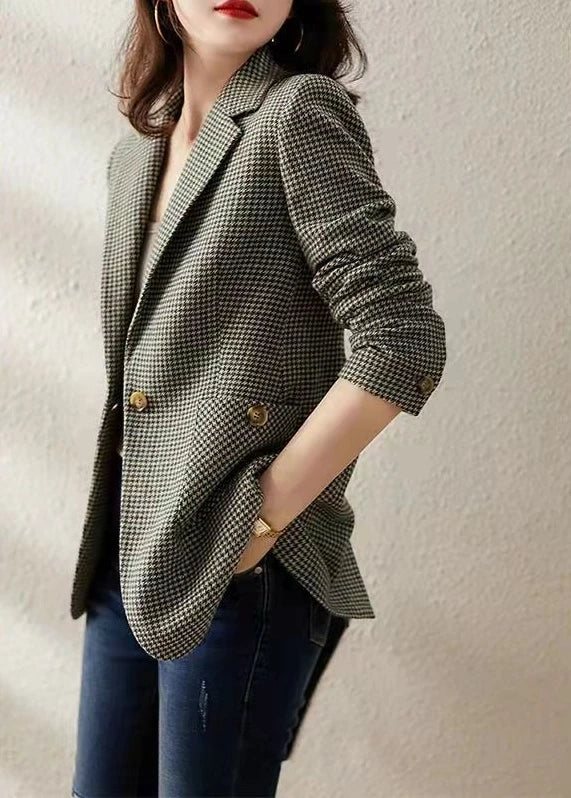 Green Jacket Coats for Women Skinny Plaid Outerwears Korean Fall Clothes  Simple Cheap Stylish in Promotion Check Blazer Woman