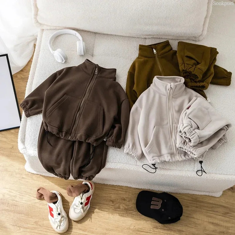Children Baby Clothing Sets Winter Fleece Casual 2 PCS Child Sets Sport Suit for Girls Boys Cotton Clothes Coat+Pants 1-6 Yrs