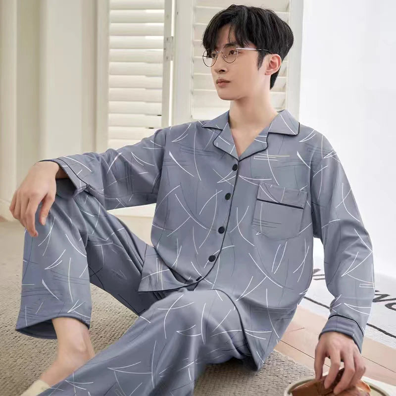 Pajamas for Men, Spring and Autumn Long-Sleeved Cardigans