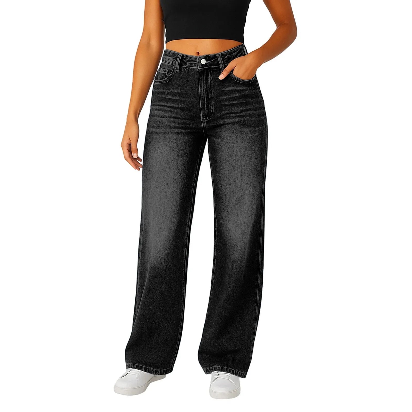 Wide-Leg Jeans Women Light Blue High-Waisted