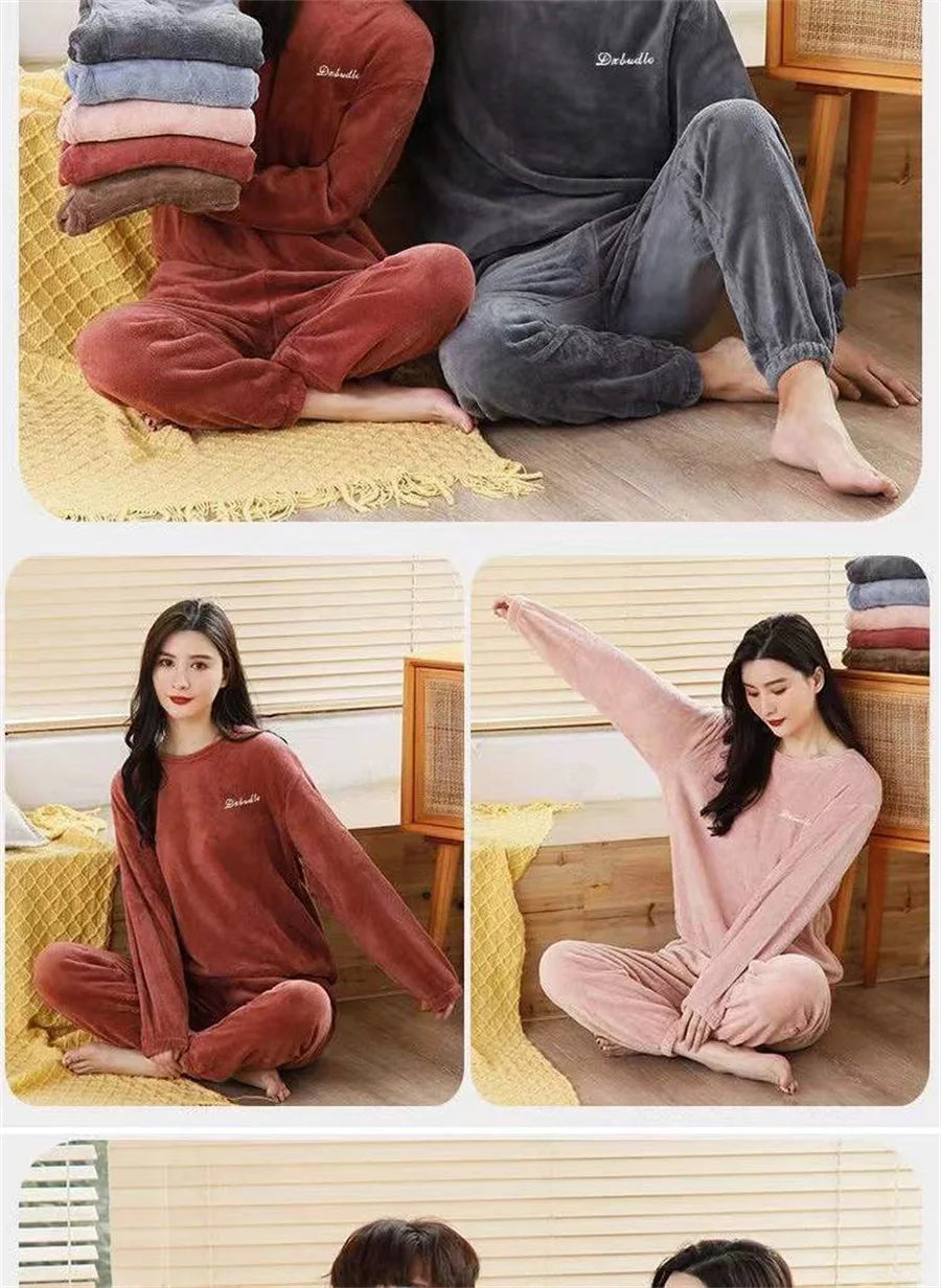 2025 Men's Thick Flannel Pajama Sets Couple Casual