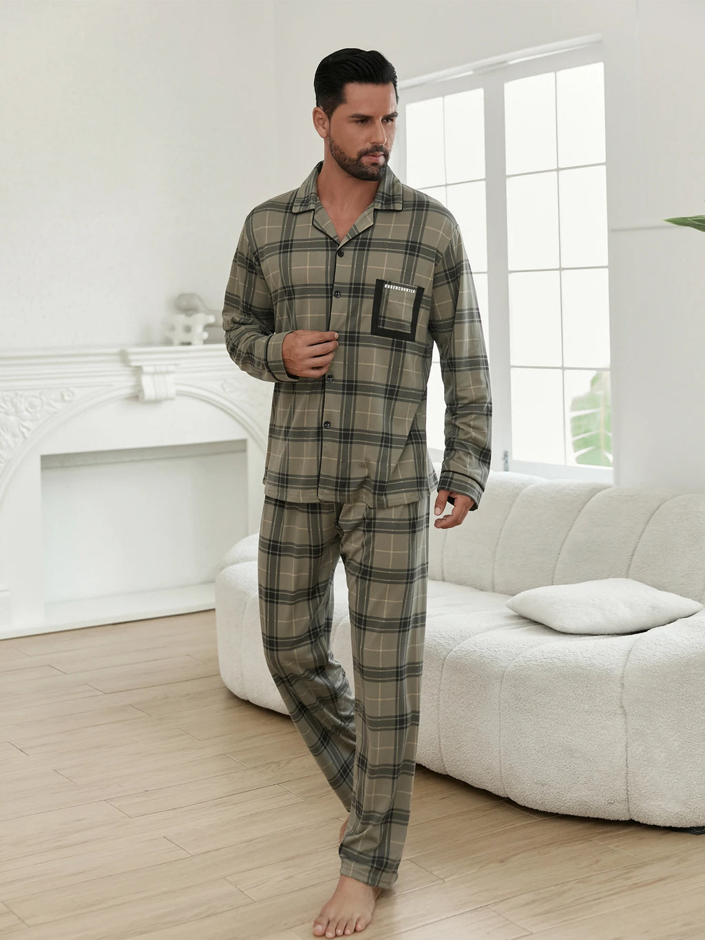 Men's Pajamas Can Be Worn Outside in Spring and Autumn, Cardigan Long-Sleeved New Casual Home Wear Men's Autumn and Winter Suits