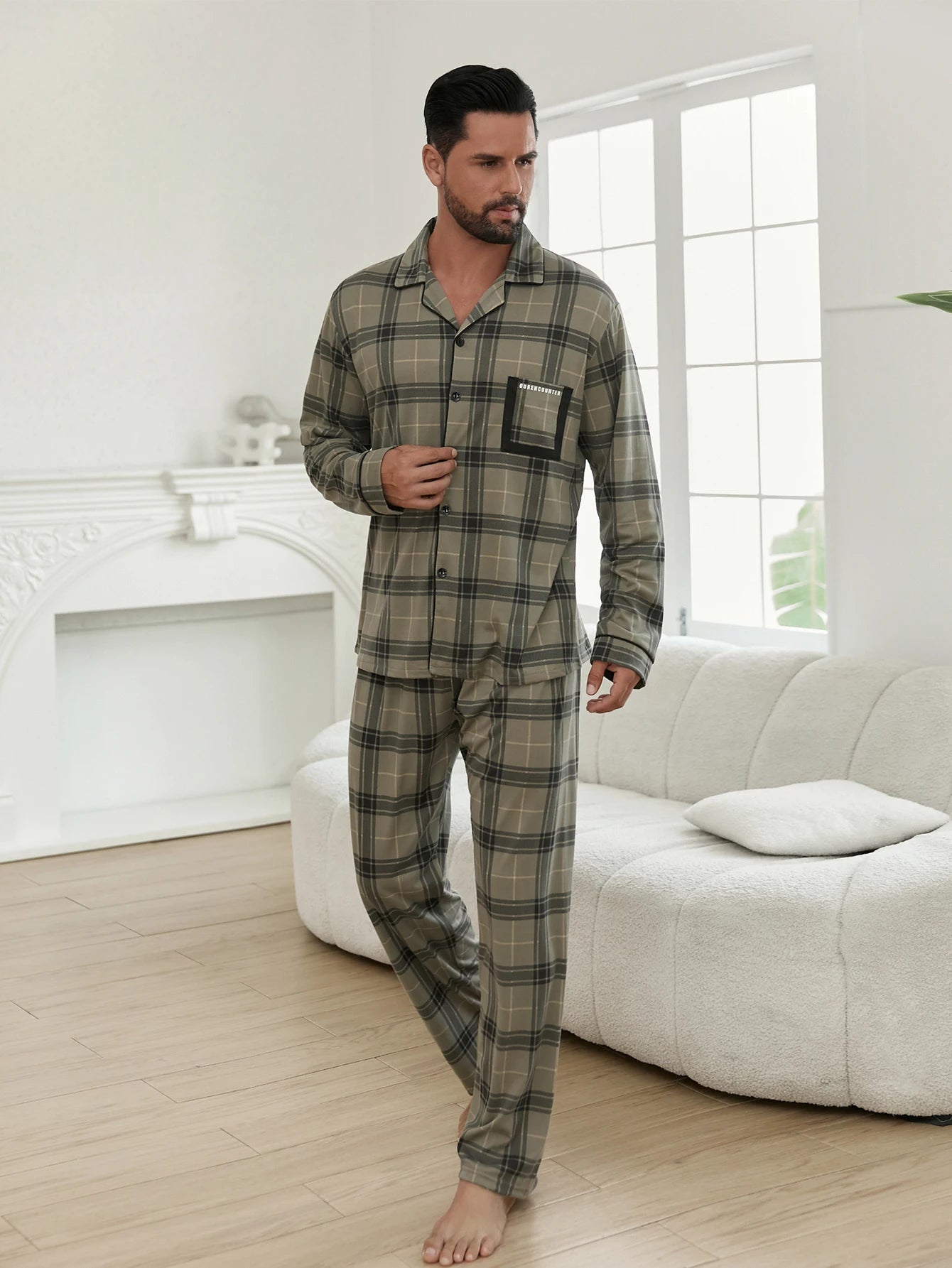 Men's Pajamas Can Be Worn Outside in Spring and Autumn, Cardigan Long-Sleeved New Casual Home Wear Men's Autumn and Winter Suits