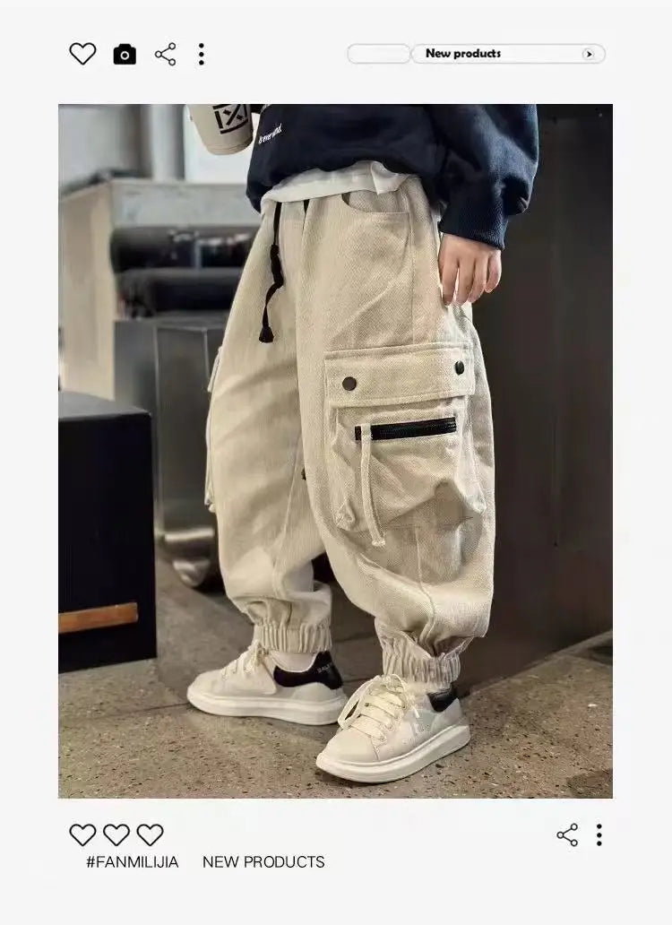 Children's Clothing Boys' Pants Children's Spring and Autumn Work Pants Boys' New Medium and Large Children's Casual Pants