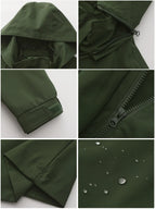 Spring Autumn Women's Solid Color Long Sleeve Lightweight Trench Coat with Detachable Hood Water-Repellent Windbreaker