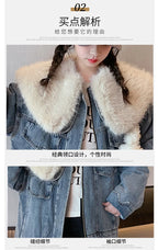 junior girl winter jackets vetement enfant fille Thickened inner rabbit fur denim jacket teenr outerwear kids warm coat overwear