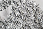 BKQU Tweed Sequined Jackets Women Casual Loose Round Neck Long Sleeved Cropped Silver Cardigan Autumn Female Warm Elegant Coats