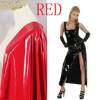 Sleeveless Square Neck Faux Latex Dress Women Shiny Patent Leather Maxi Tank Dress Hem Side Split Zip Stretch Clubwear Custom