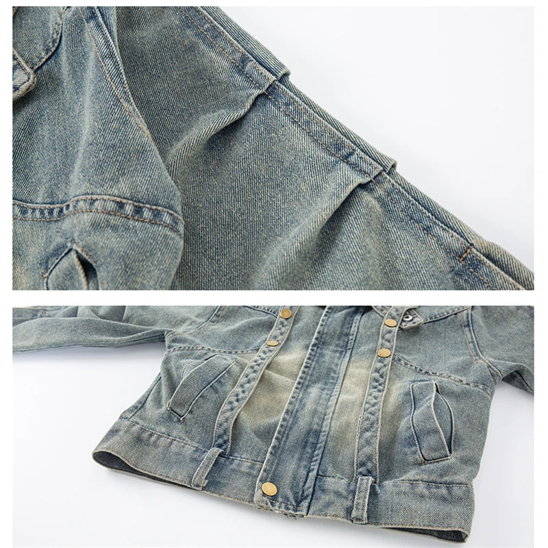 Cowgirl Streetwear Blue Denim Jacket Girl Harajuku Washed Distressed Jacket For Kids Child Gothic Punk Ripped Jeans Coat 5-14 T