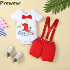 Baby Boys Birthday Outfits Sets Balloon Letter"1" Bodysuit and Y-back Suspender Shorts 1 Year Birthday Baby Cake Smash Clothes
