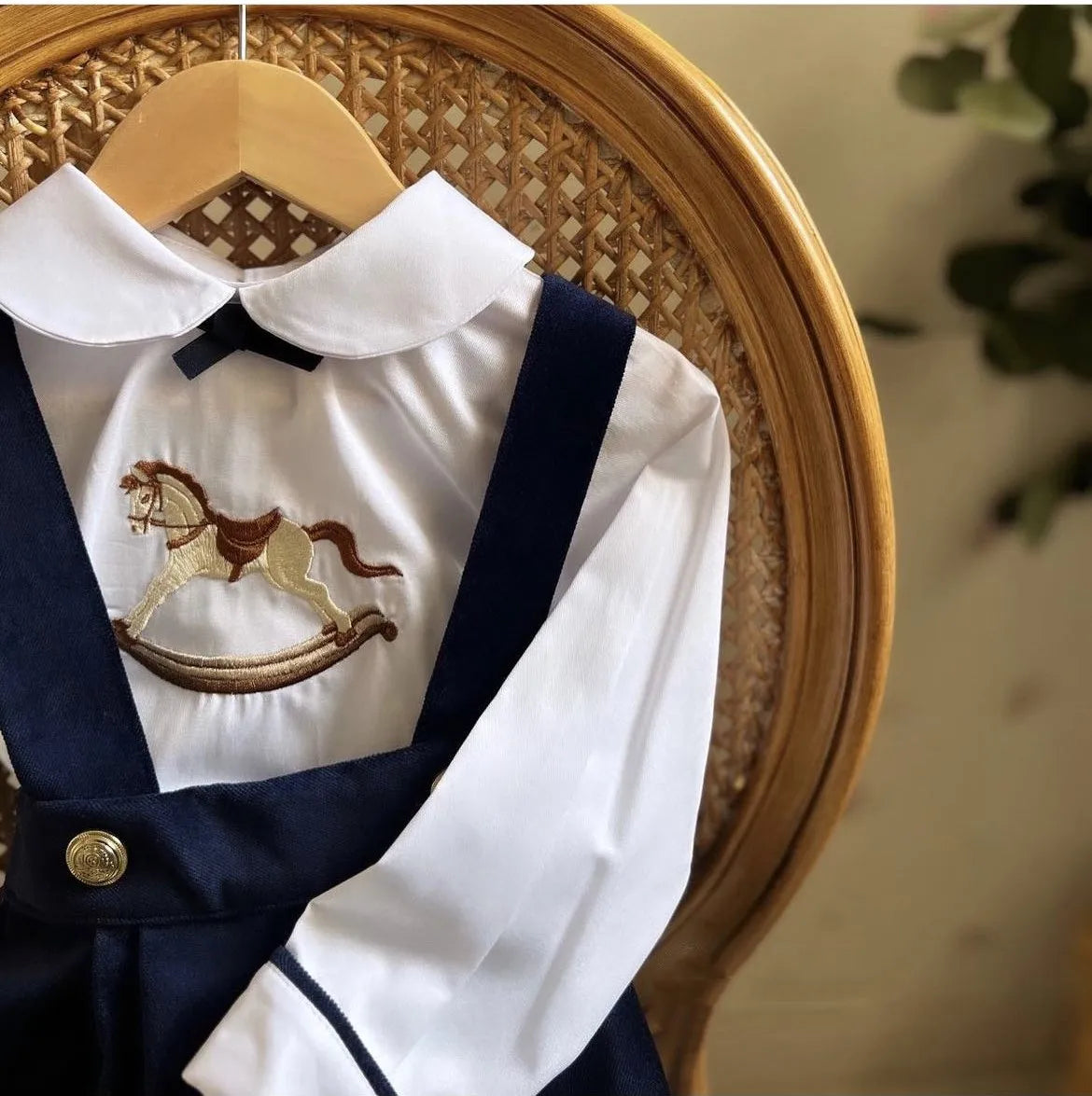 0-6Y Baby Boy Autumn Navy Blue Velvet Horse