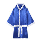 Boxing MMA Robes with Hood Full Length Satin Walkout Robe Men Women Adult Martial Arts Kickboxing Gown Red Blue Black Polyester