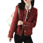 2023 Autumn New French High end Temperament Red Fragrant Coat Women's Short Thick Tweed OutwearFashion Women Slim Thicken Jacket