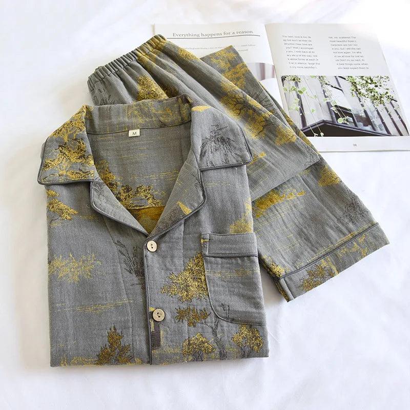 Men's Pajamas Can Be Worn Outside Spring Autumn Thin Cotton Long-sleeved Shirt Trousers Homewear Men Pyjama Set