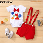 Baby Boys Birthday Outfits Sets Balloon Letter"1" Bodysuit and Y-back Suspender Shorts 1 Year Birthday Baby Cake Smash Clothes