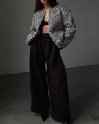 BKQU Tweed Sequined Jackets Women Casual Loose Round Neck Long Sleeved Cropped Silver Cardigan Autumn Female Warm Elegant Coats