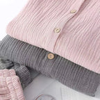 Japanese Style Pure Cotton Pajamas Men Women Breathable Four Layer Gauze Shirt Pants Set Comfortable Leisure Couples Homewear