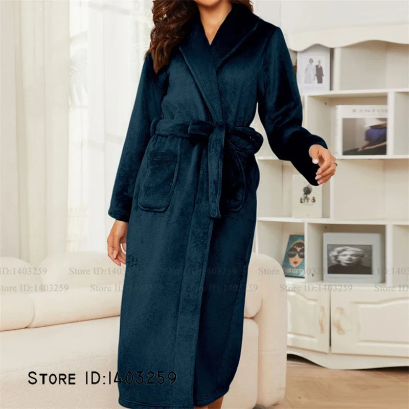 Winter Thicken Flannel Long Robe Couple Sleepwear
