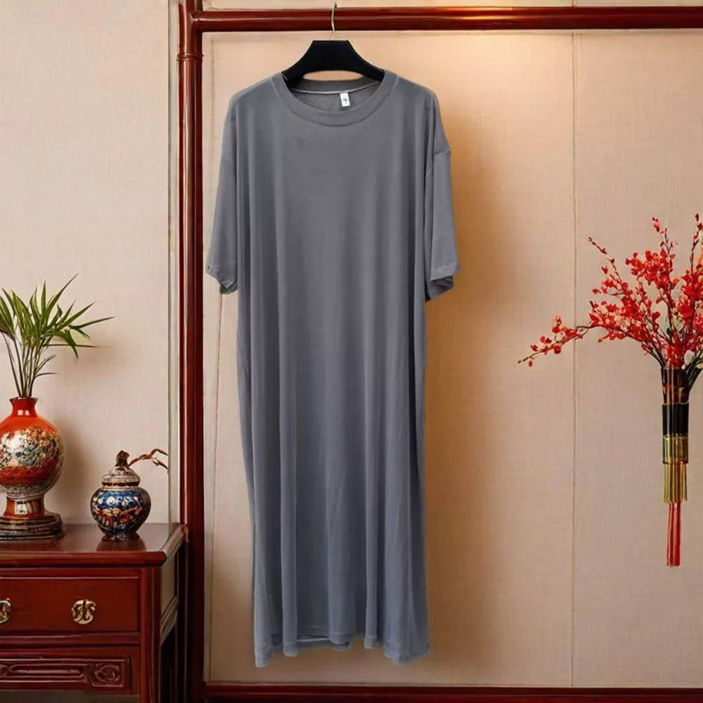 Men's Solid Color Mesh Transparent Short-Sleeved Robe Sexy Retro Fashion Trend Loose Casual Breathable Summer New Men's Tops