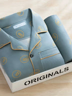 Men's Thin Cotton Pajamas Long Sve Long Pants Two-Piece Set Casual
