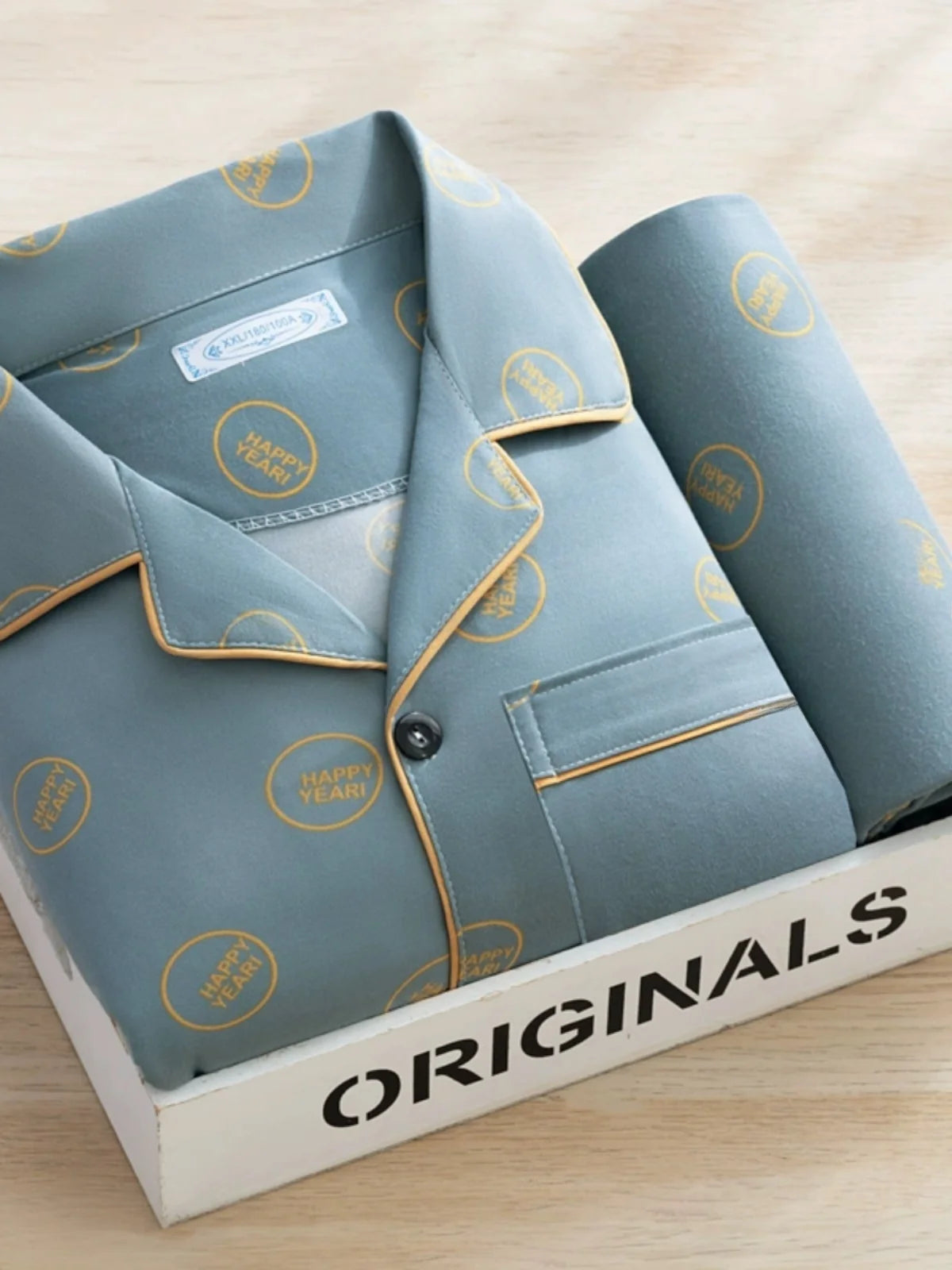 Men's Thin Cotton Pajamas Long Sve Long Pants Two-Piece Set Casual