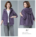 Corduroy Short Coat 5XL Women's 2025 Spring Autumn New Korean Loose Solid Hooded Jacket Fashion Casual Female Zipper Coat Tops