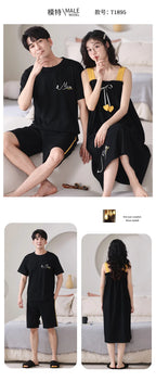 Summer Pyjamas Men Knited Cotton Pajamas Set Korean Sweet Pijamas Ladies Sexy Sleepwear Home Clothing For Youth Boy Girl