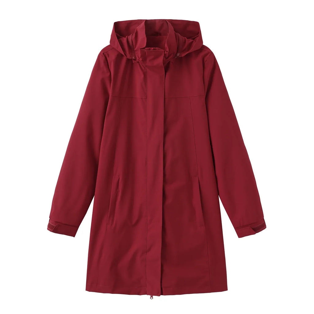 Spring Autumn Women's Solid Color Long Sleeve Lightweight Trench Coat with Detachable Hood Water-Repellent Windbreaker