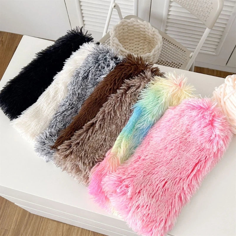 Colorful Furry Plush Leg Warmers Women Girl Winter Soft Thick Fuzzy Boot Cuffs Leg Sleeves Covers Footless Calf Socks Streetwear