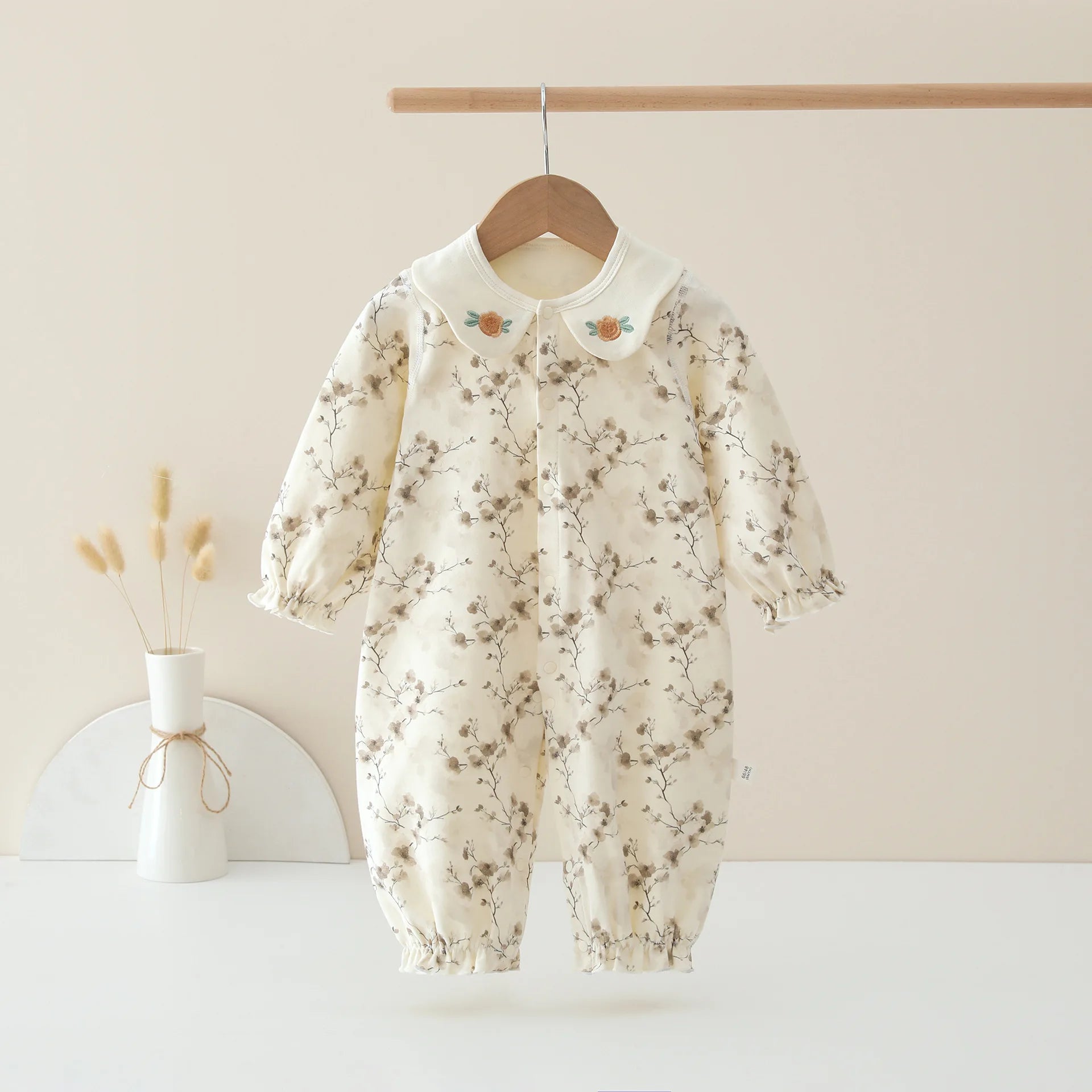 Spring and Autumn Baby Pure Cotton Velvet Jumpsuit with Plant Pattern Printed Baby Girl Clothing High Quality Baby Girl Clothing