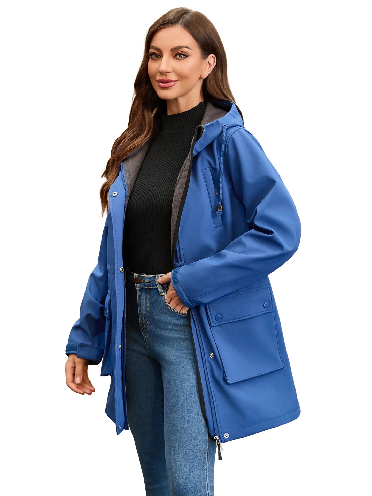 Waterproof Autumn Women's Mountaineering Coat Solid Big Pockets Hooded Loosse Female's Jacket Windproof Thermal outwear For Lady