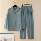Men's Thin Cotton Pajamas Long Sve Long Pants Two-Piece Set Casual