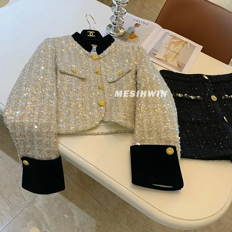 Thickened Coat Heavy Embroidery Sequins Short Coat 2024 New Tweed Top