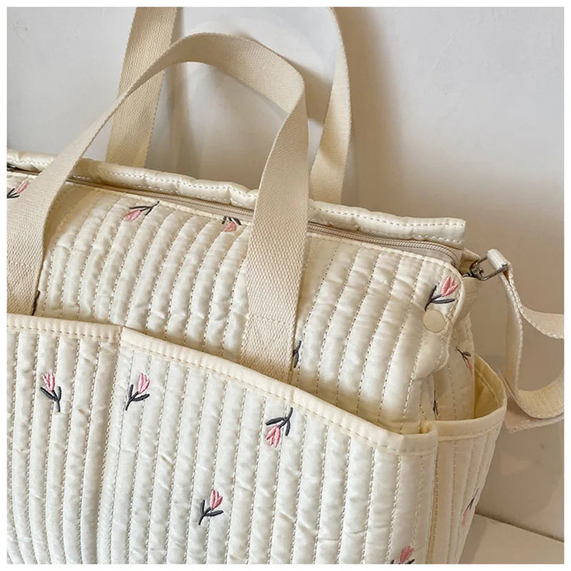 New High-capacity Mummy Bag Embroidered Bear Mother and Baby Handbag Baby Bottle Diaper Portable Baby Stroller Bag