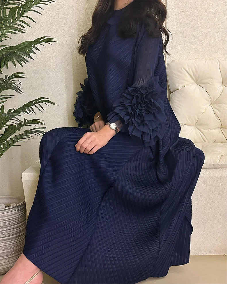 YUDX Hot Sales 2024 Summer New Pleated Formal Dresses for Women Mesh Petal Sleeve Solid Evening Party Long Maxi Dresses