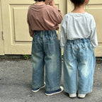 Children Wide Leg Jeans Spring Autumn Boy and Girl Elastic Waist Straight Leg Denim Pants Kids Casual Versatile Trousers A40056